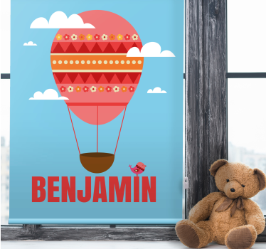 Röd ballong på den blå himlen med moln rullgardin konst - Tenstickers