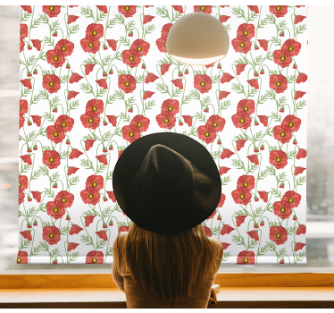 Röd vallmo mönster Rullgardin blommig - Tenstickers