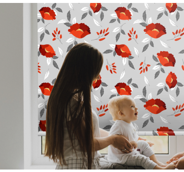 Rödgrått mönster Rullgardin blommig - Tenstickers