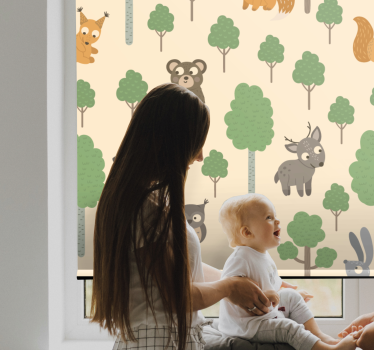 Roliga söta djur och träd och plantera rullgardin - Tenstickers
