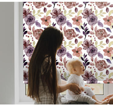 Ros och blommönster Rullgardin blommig - Tenstickers