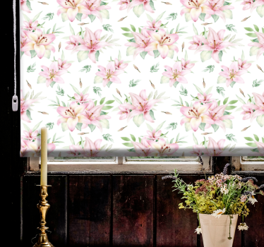 Rosa akvarell liljor blommönster blomma rullgardin - Tenstickers