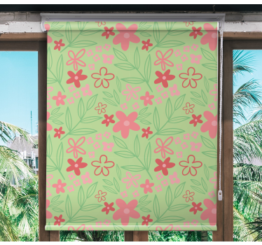 Rosa blommor på grön blomma rullgardin - Tenstickers