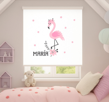 Rosa flamenco med namn Rrullgardin barn - Tenstickers