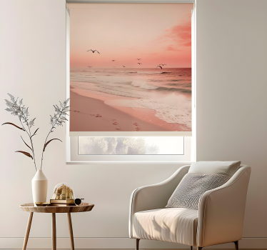 Rosa himmel med fåglar Rullgardin romantisk - Tenstickers