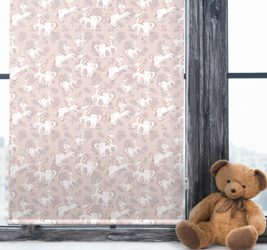 Rosa och hög enhörning med blommor barnRullgardiner - Tenstickers