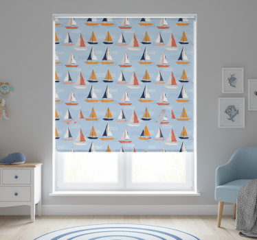 Rrullgardin barn glad segelbåtsmönster - Tenstickers