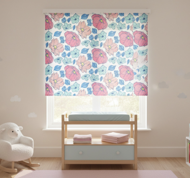 Rrullgardin barn med delikata rosa och blå blommor - Tenstickers