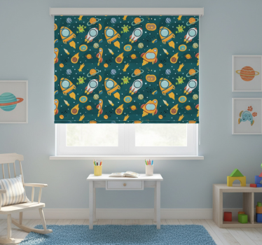 Rrullgardin barn ny planet med roliga aliens illustration - Tenstickers
