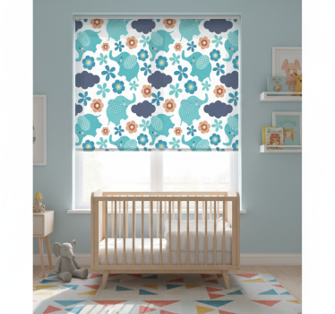 Rullgardin barn elefanter och blommor - Tenstickers