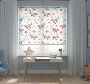 Rullgardin barn enhörningsmönster med rymdsymboler - Tenstickers