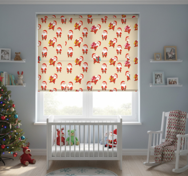 Rullgardin barn leende jultomte och julklappar - Tenstickers