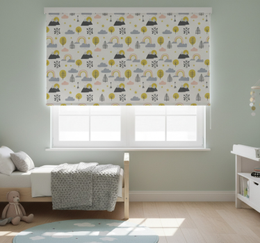 Rullgardin barn minimalistiska träd regnbågar - Tenstickers