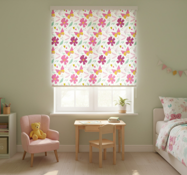 Rullgardin barn mönster av rosa och gula blommor - Tenstickers