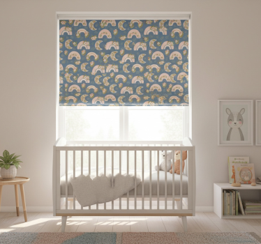 Rullgardin barn mönster med vårregnbåge och blomma - Tenstickers