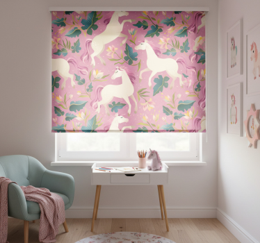 Rullgardin barn rosa och blommig hästdesign - Tenstickers