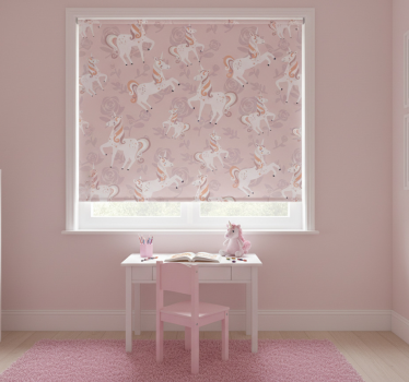 Rullgardin barn rosa och hög enhörning med blommor - Tenstickers