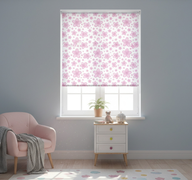 Rullgardin barn rosa söta blommor på vit bakgrund - Tenstickers
