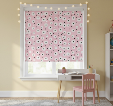 Rullgardin barn rosa svarta prickar blommor mönster - Tenstickers