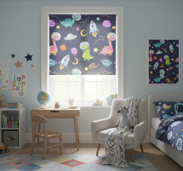 Rullgardin barn sött design rymd dinosaurer - Tenstickers