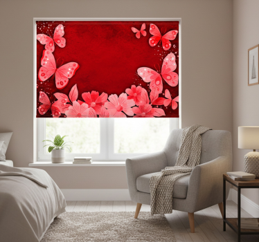 Rullgardin röd blommor och fjärilar design - Tenstickers