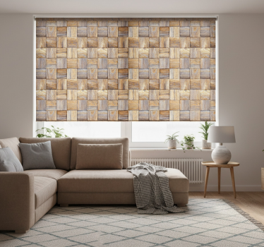 Rullgardin vardagsrum 80-tals träimitation mosaik - Tenstickers