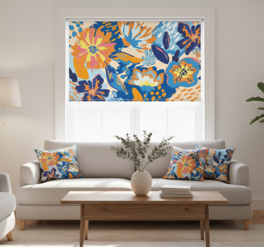 Rullgardin vardagsrum blå orange och blå blad - Tenstickers