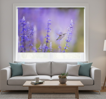 Rullgardin vardagsrum blommor med fågel - Tenstickers