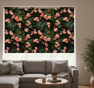 Rullgardin vardagsrum blommor med palmer - Tenstickers