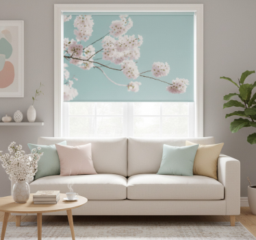 Rullgardin vardagsrum elegant och feminin vit blommönster - Tenstickers