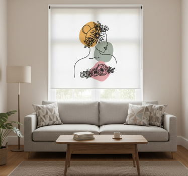 Rullgardin vardagsrum fantastisk kvinna blomma ansikte - Tenstickers