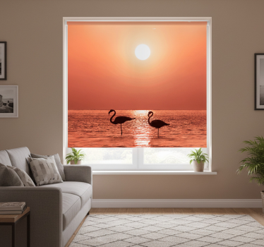 Rullgardin vardagsrum fin flamingo med solnedgång - Tenstickers