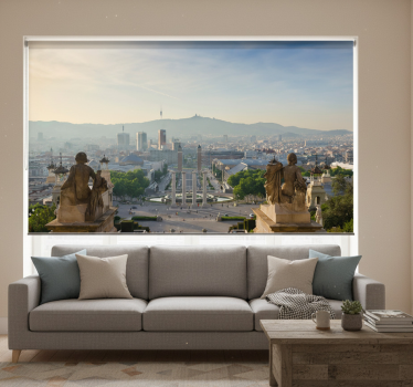 Rullgardin vardagsrum fototapet barcelona fontän montjuic - Tenstickers