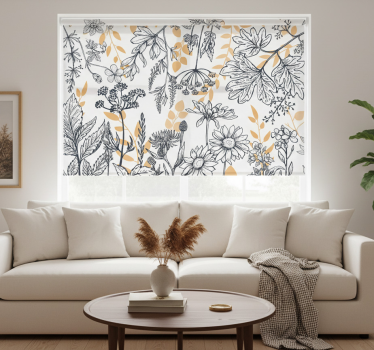 Rullgardin vardagsrum glamourblommor med guld - Tenstickers