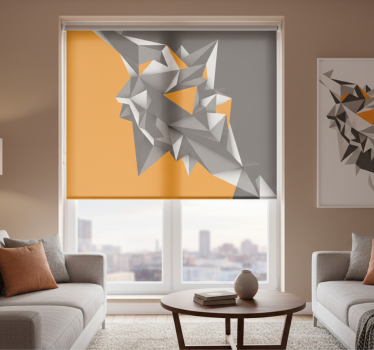 Rullgardin vardagsrum grå och orange geometriska former - Tenstickers