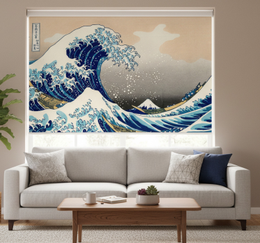 Rullgardin vardagsrum hokusai våg fototapet - Tenstickers