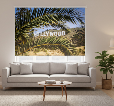 Rullgardin vardagsrum hollywoodskylten och trädet - Tenstickers