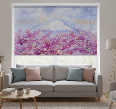 Rullgardin vardagsrum körsbärsblomslandskap - Tenstickers