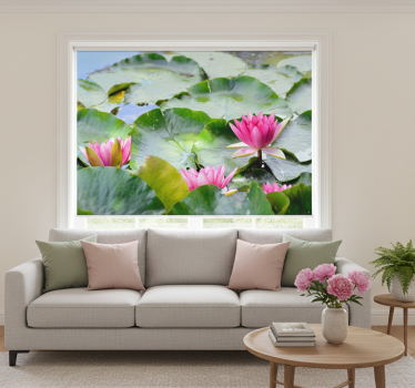 Rullgardin vardagsrum lined loto blommor - Tenstickers
