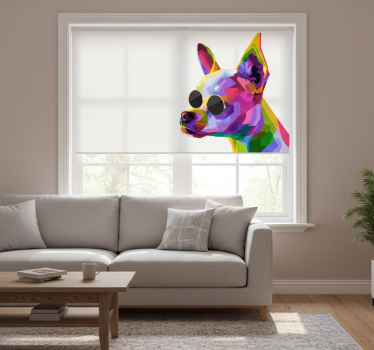 Rullgardin vardagsrum mångfärgad chihuahua med glasögon - Tenstickers