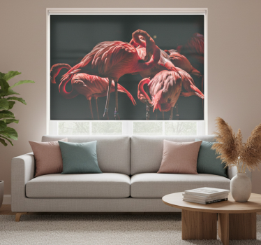 Rullgardin vardagsrum med ljusrosa flamingos - Tenstickers
