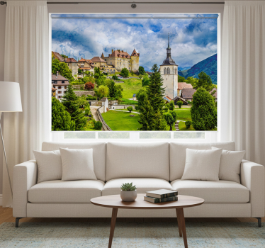 Rullgardin vardagsrum medeltida stad i gruyères - Tenstickers