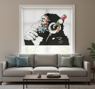 Rullgardin vardagsrum mono banksy musik - Tenstickers