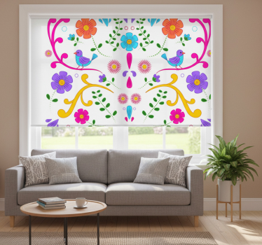 Rullgardin vardagsrum mosaikträdgård med fåglar - Tenstickers