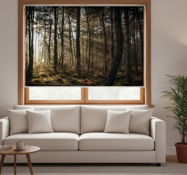 Rullgardin vardagsrum "natur" soluppgång i skogen - Tenstickers