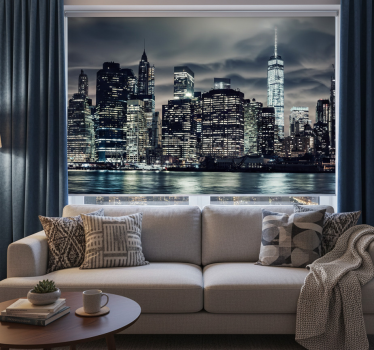 Rullgardin vardagsrum new york på natten - Tenstickers