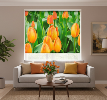 Rullgardin vardagsrum orange tulpanblommor - Tenstickers