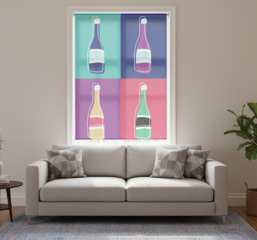 Rullgardin vardagsrum popkonst abstrakta champagneflaskor - Tenstickers