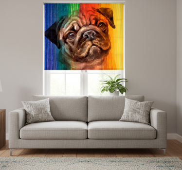 Rullgardin vardagsrum regnbågs pug - Tenstickers