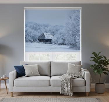 Rullgardin vardagsrum snöig innergård hem - Tenstickers
